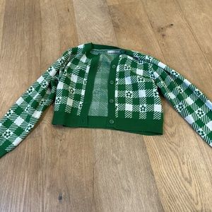 Green & White Checkered Cardigan